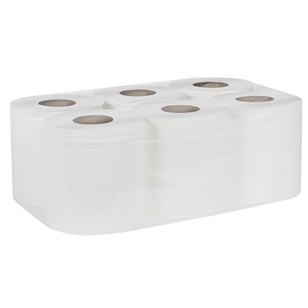 Bobina papel secamanos celulosa 2 capas - 150m blanca  (pack 6 rollos)